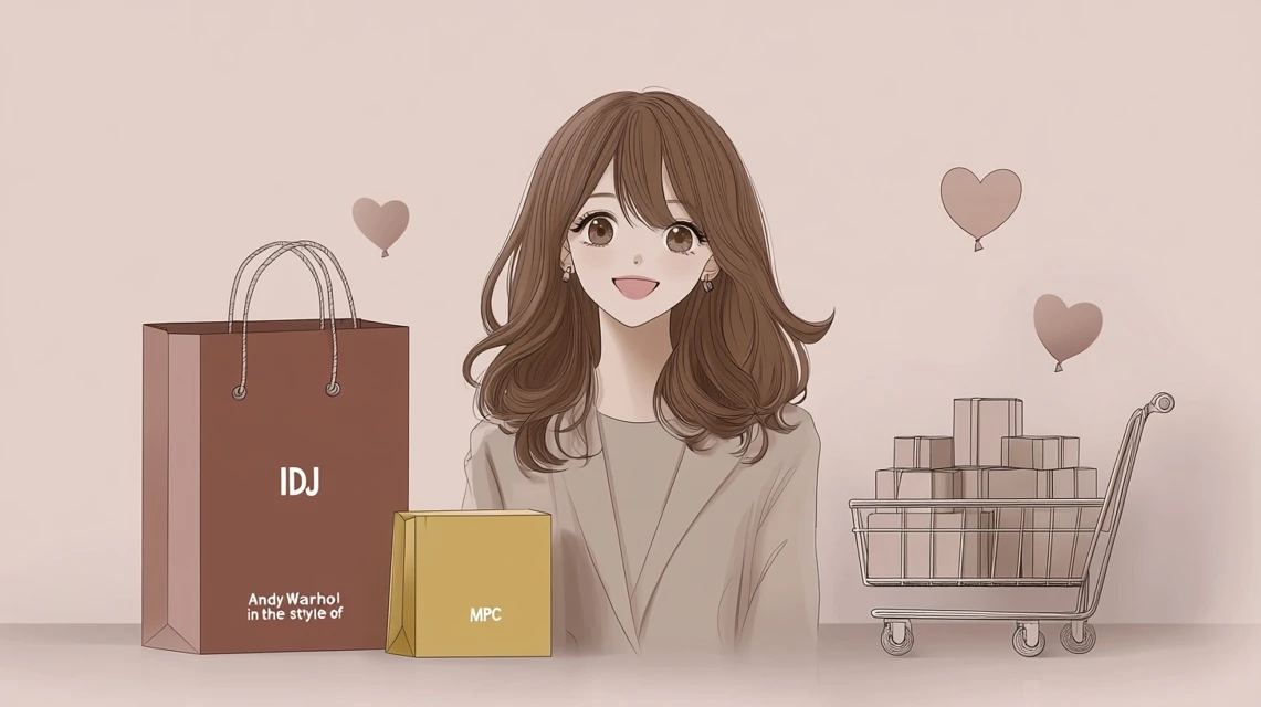 ANDRESDのクーポンコード(割引)適用サイトで買い物する女性