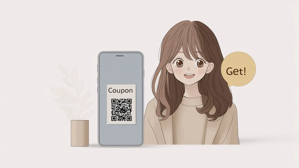 クーポンコードの使用方法を説明してる女性