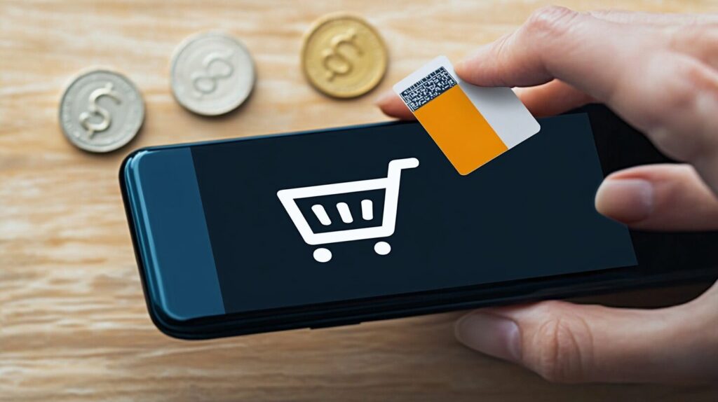 スマートフォンでショッピングカートに1,000円クーポンコードを入力している手元の写真