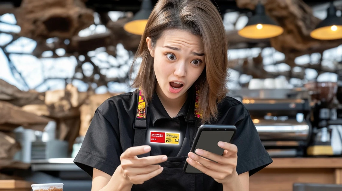 スマートフォンを見て驚く表情の日本人女性のイメージ