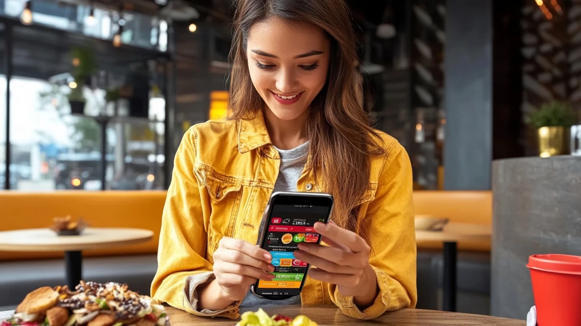 スマホで特典クーポンを確認する日本人女性のイメージ