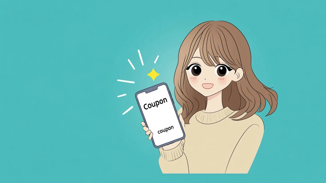 アットコスメのクーポンコードのスマホ画面をかざす女性