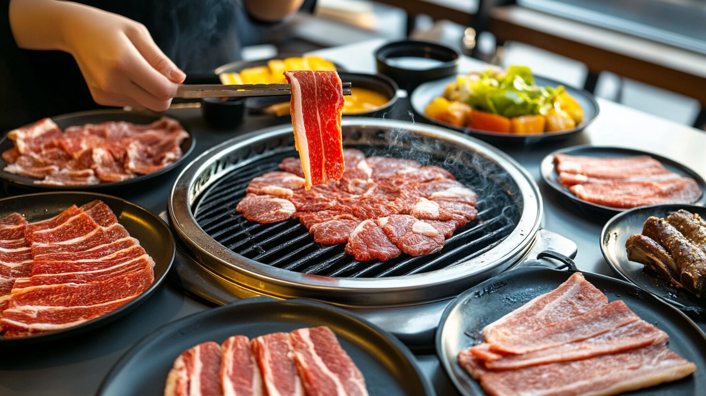プレミアムカルビで焼き肉を焼く所