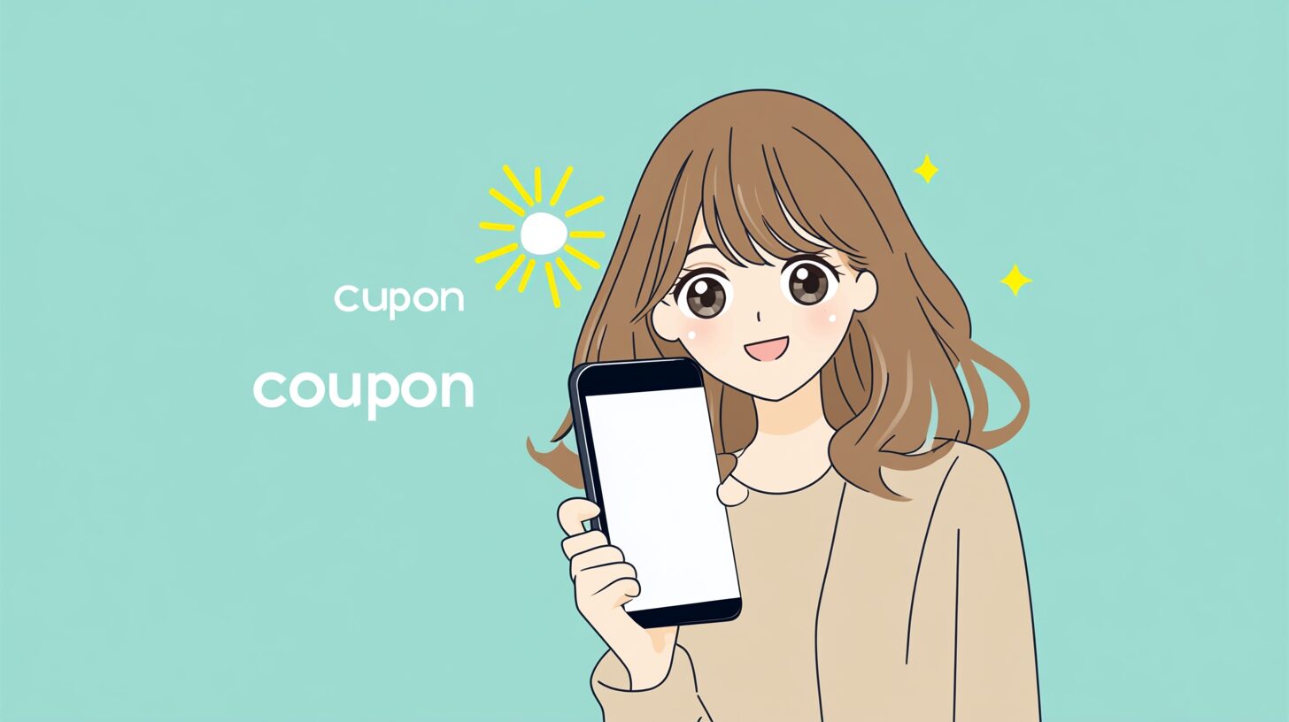 アットコスメの1500円クーポンをかざす女性