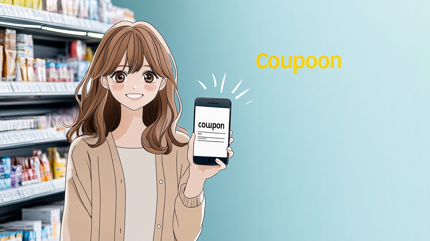 スギ薬局の15％OFFクーポンの対象外商品をチェックする女性