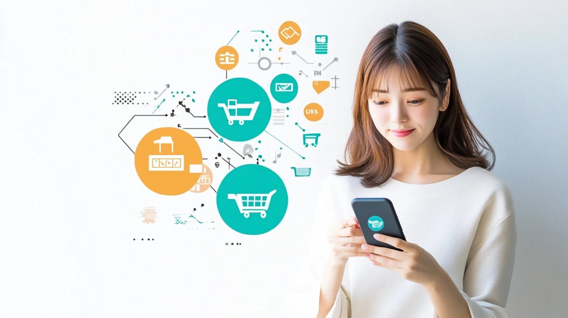 利用制限を意識しながら、スマホでガスト宅配クーポン番号を確認する日本人女性。