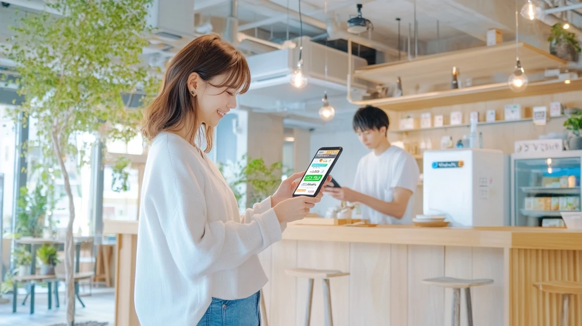 唐津シーサイドホテルのランチクーポンをLINEなどで確認しているイメージ