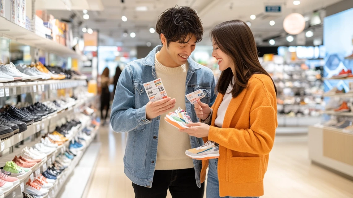 誕生日クーポンと新規登録クーポンをスマートフォンで確認しているイメージ