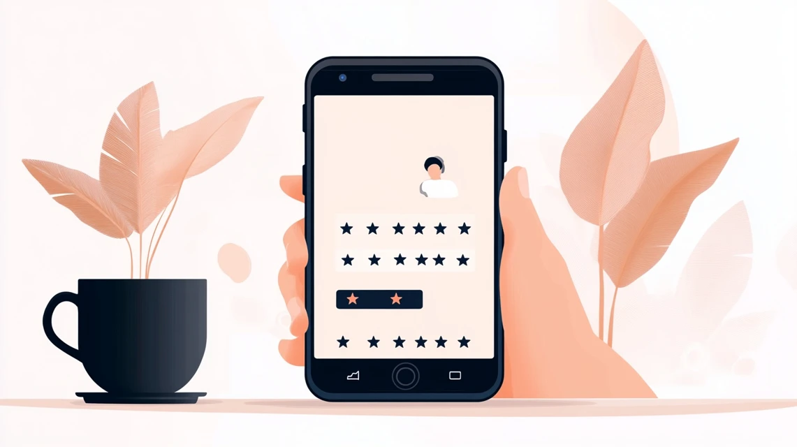 eSIMのレビューをスマートフォンで閲覧する日本人ユーザーの真剣な表情