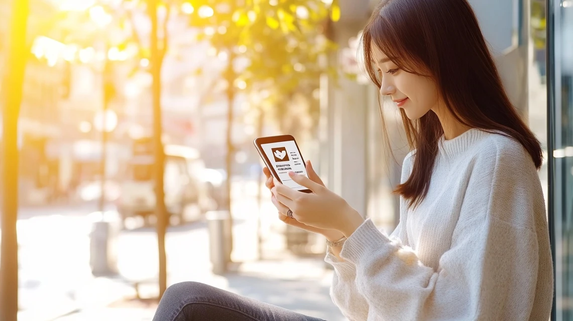 SNSでりらくるの紹介クーポンをシェアする日本人女性
