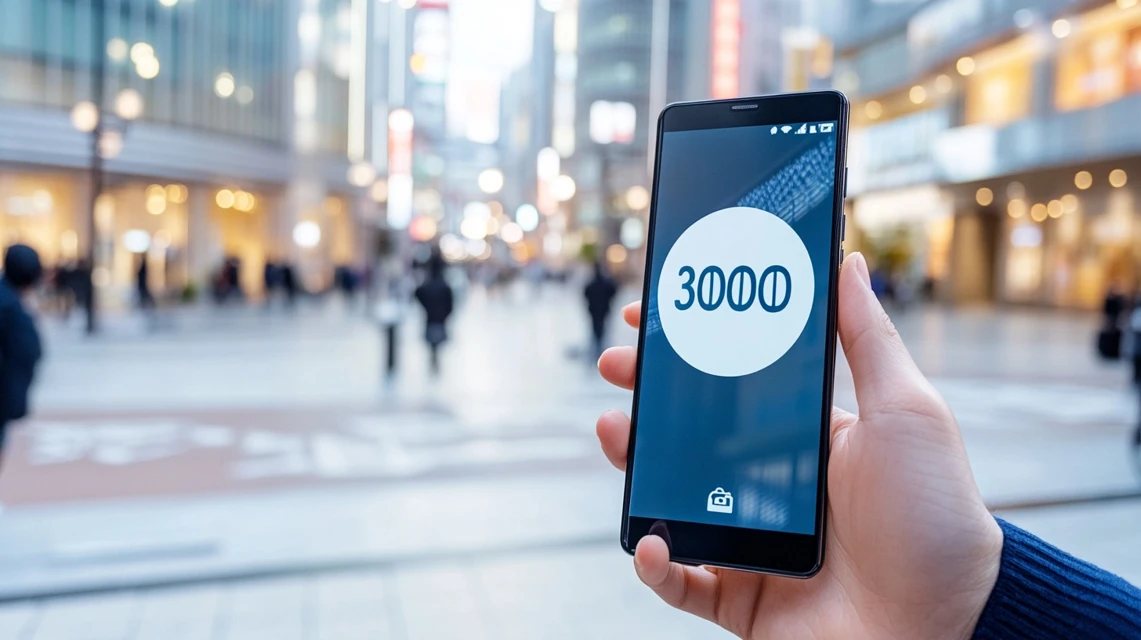 スマートフォン画面に大きな3000円クーポンが表示されている様子
