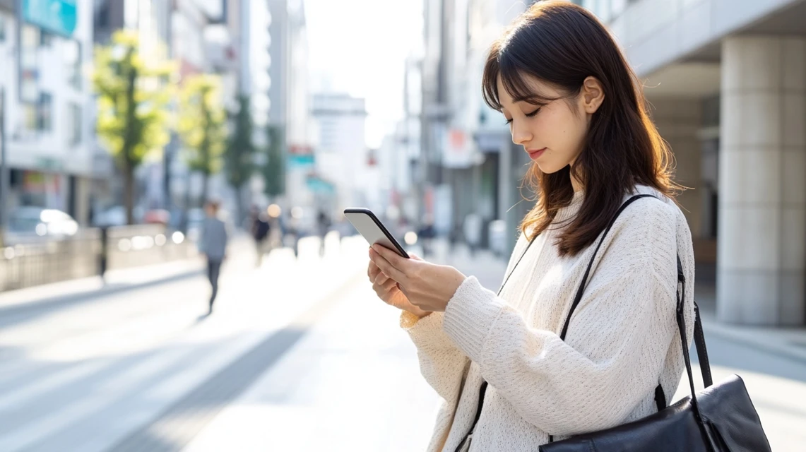 スマートフォンを持ちながら後悔した表情を浮かべる日本人