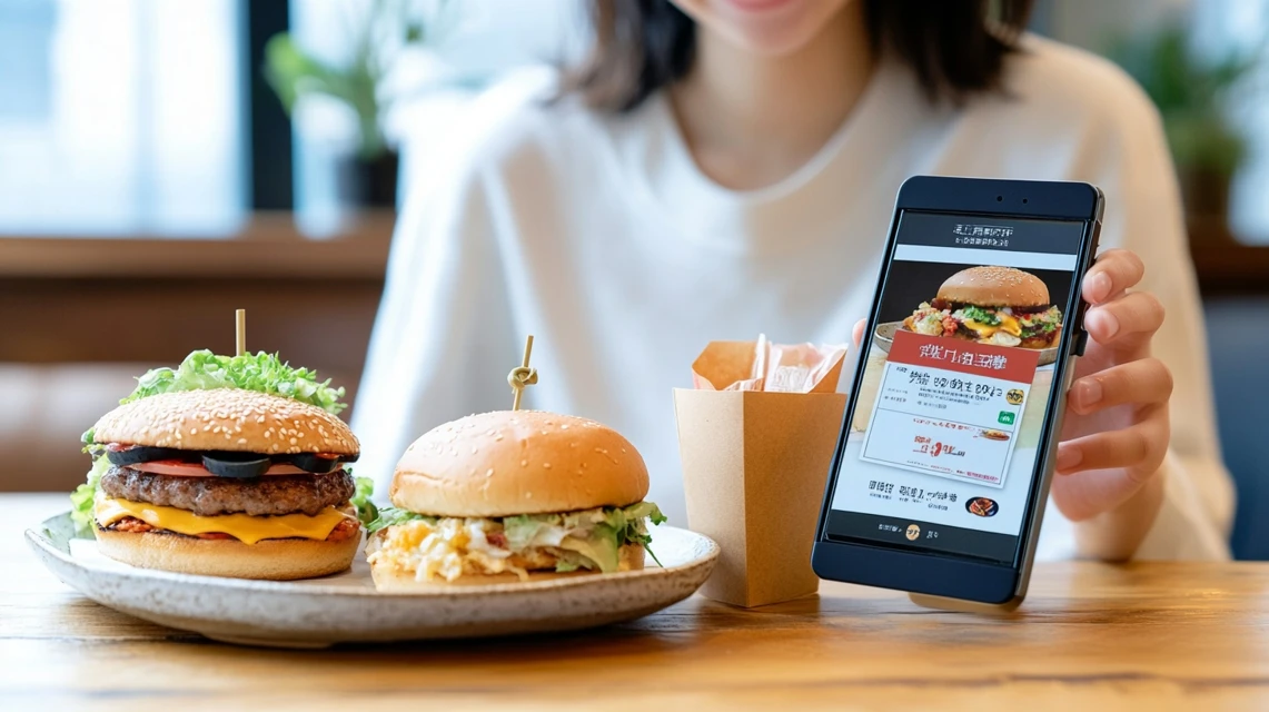 モスバーガーのセットクーポンを無料で入手して利用するイメージ写真