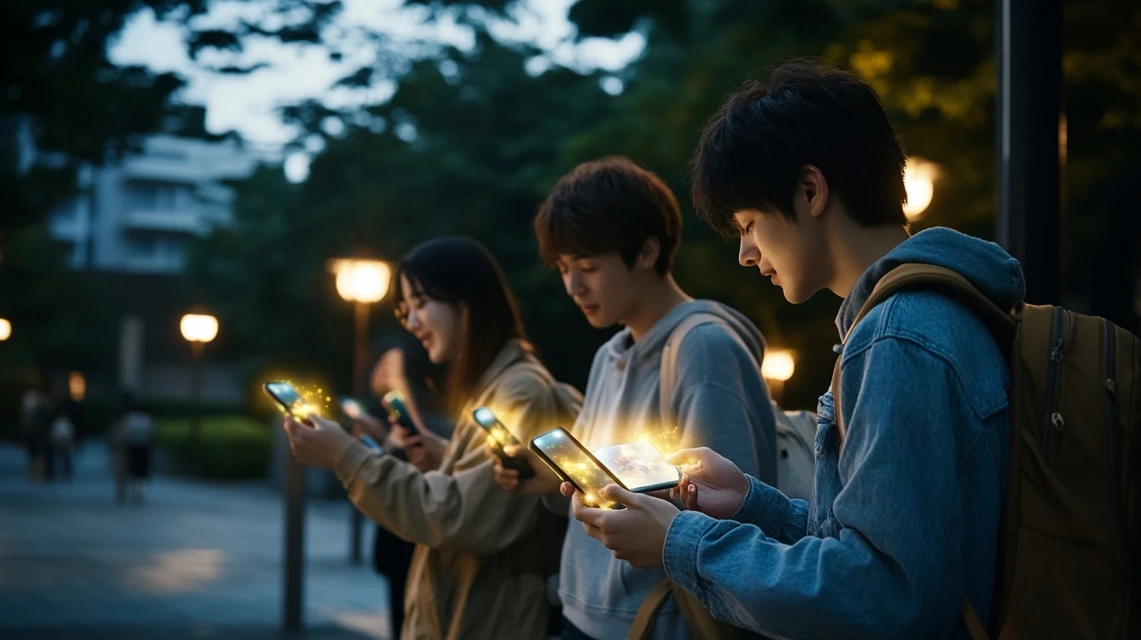 屋外イベントで光るコード演出を楽しむ日本人たち
