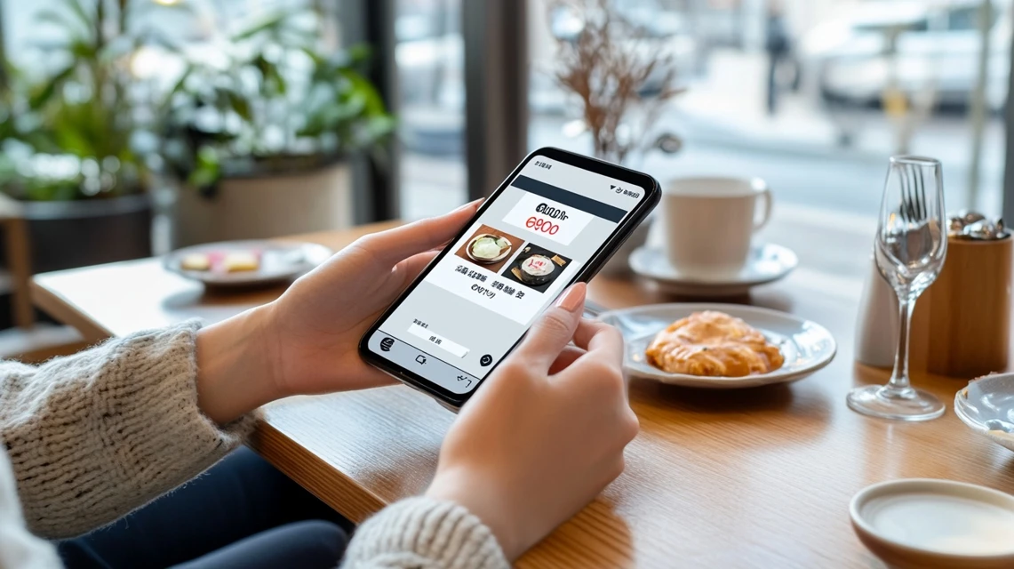 スマホでクーポンコードを入力している日本人女性のイメージ