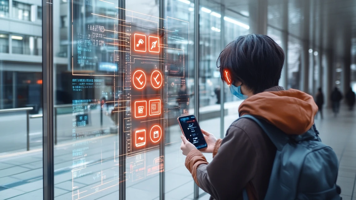 スマートフォンを見て困惑している日本人の表情