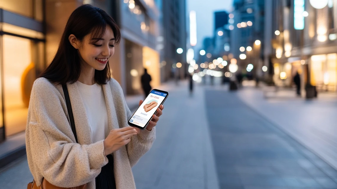 スマホ画面にりらくるのクーポンが表示されず困っている女性
