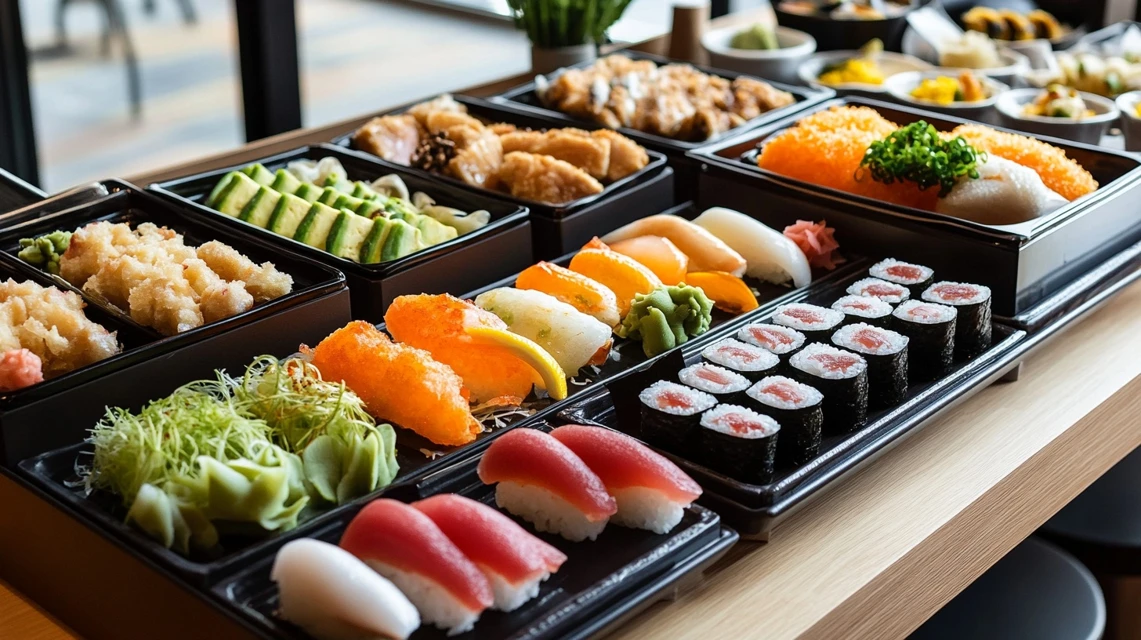 川根温泉ホテルのランチバイキングで楽しめる季節料理や人気メニューを表現したイメージ。