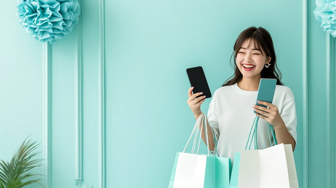 フェミニンなファッションの店舗で誕生日クーポンを使って買い物を楽しむ日本人女性