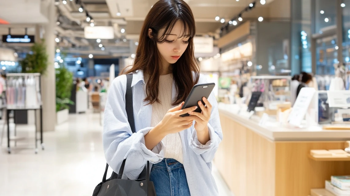 ロクシタンの誕生日クーポンとポイントの期限をチェックする女性