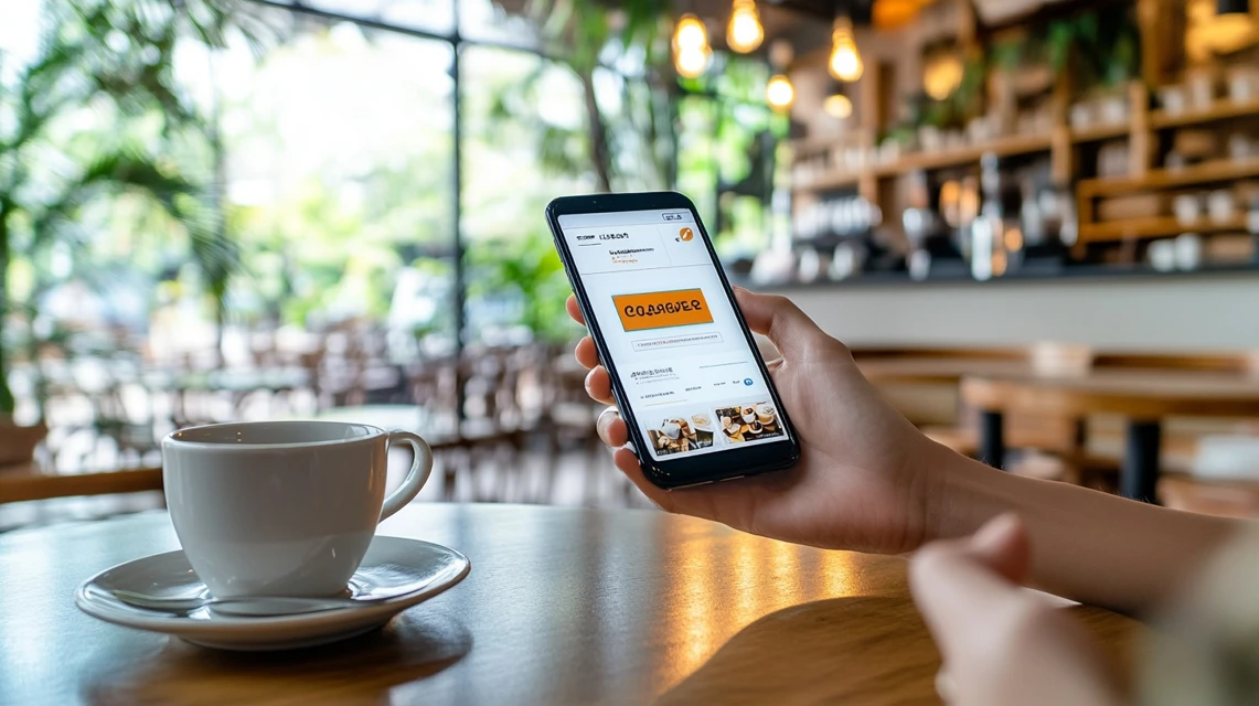 スマホでコナズコーヒーのクーポンを確認している様子