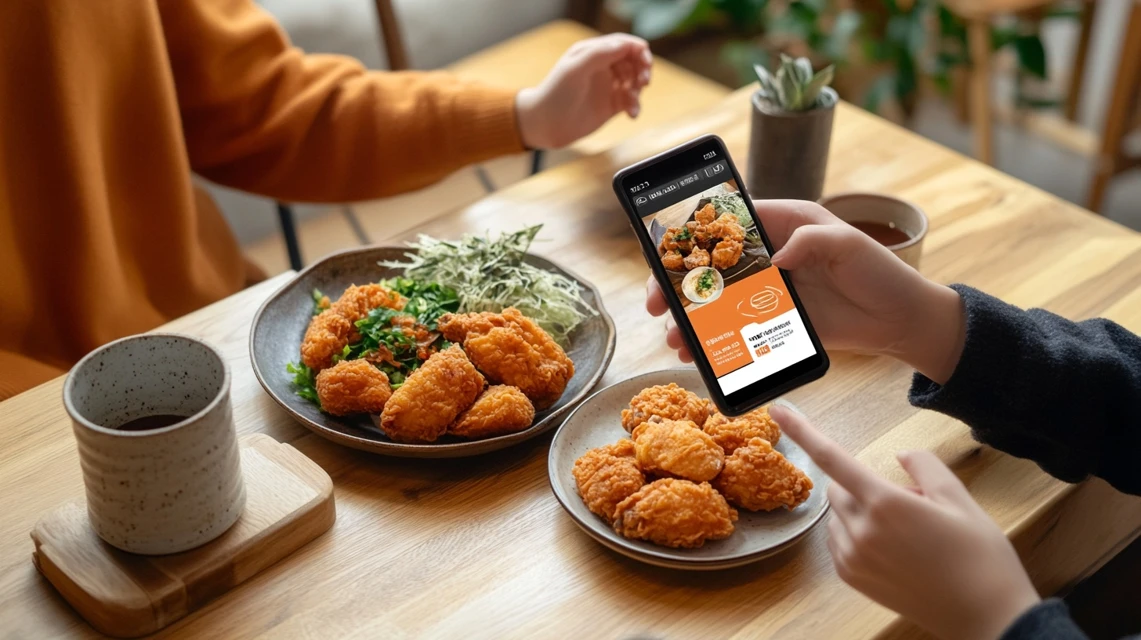 ケンタッキーの無料クーポン取得方法と活用シーンを示す日本人がスマホを操作する様子