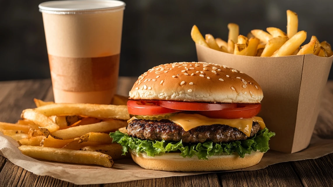 モスバーガーのレギュラーセットメニューをわかりやすく表した料理写真