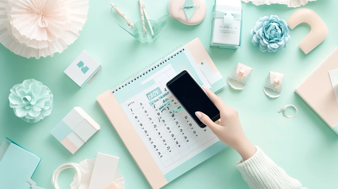 手帳に日付を書き込みながら、ポイント3倍デーとクーポンの併用を計画する日本人女性
