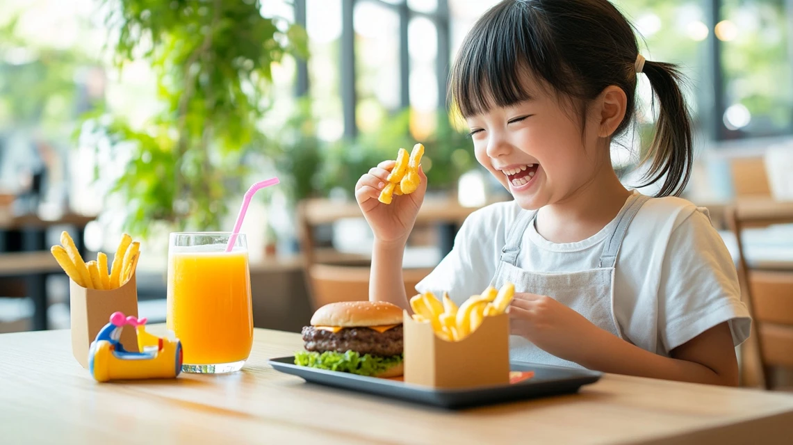 モスバーガーのワイワイセットを楽しむ子供向けのシーンを表したイメージ写真