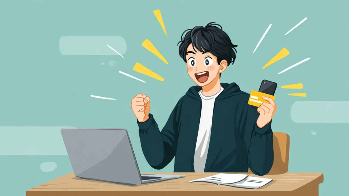 fpキャンプでクーポンコードを使いオンライン学習サイトを見ている日本人学生のイメージ
