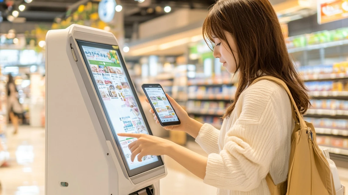 ドンキのクーポン発券機を利用している場面