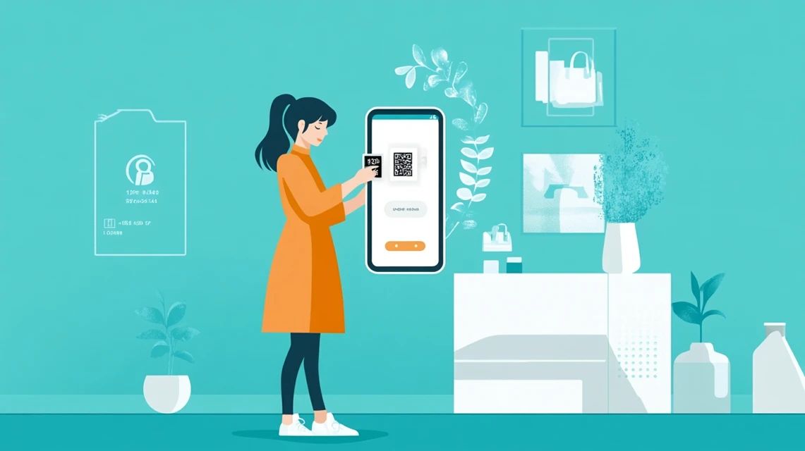 スマホでコード「rj00001」を入力する日本人女性の手元イメージ