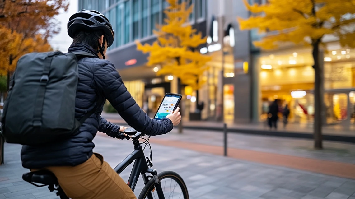 ナビアプリを使ってららぽーと安城へ自転車で向かう様子を表した写真