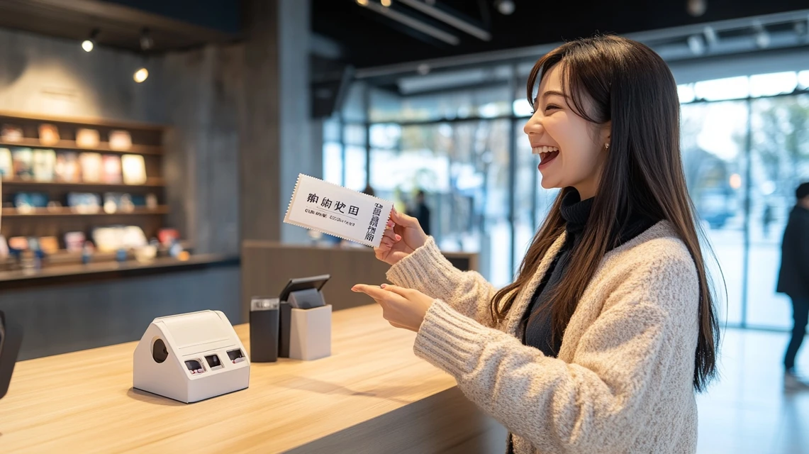 u-next映画クーポンをアプリで受け取る日本人女性
