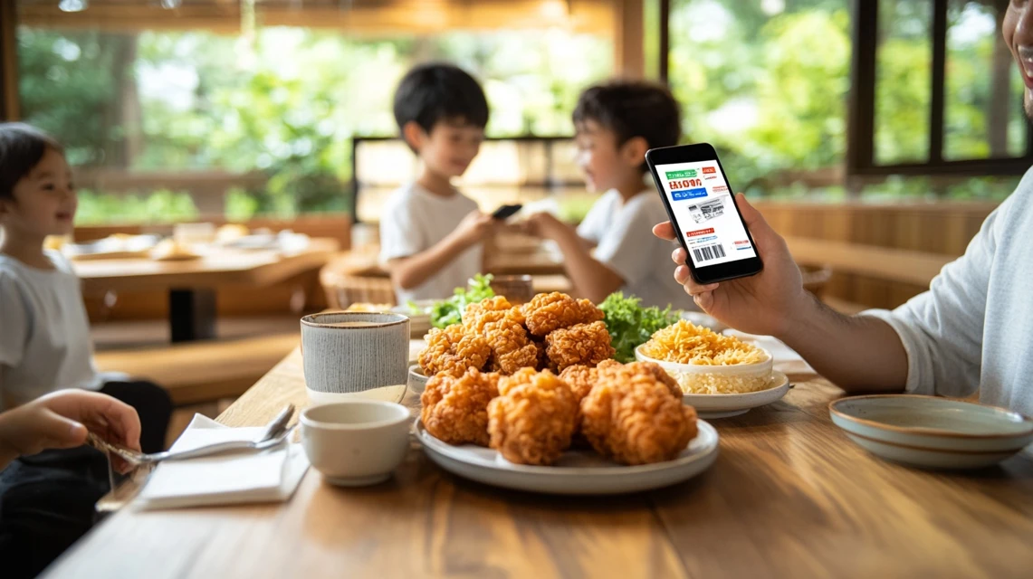 ケンタッキーアプリで無料クーポンを取得する日本人のイメージ