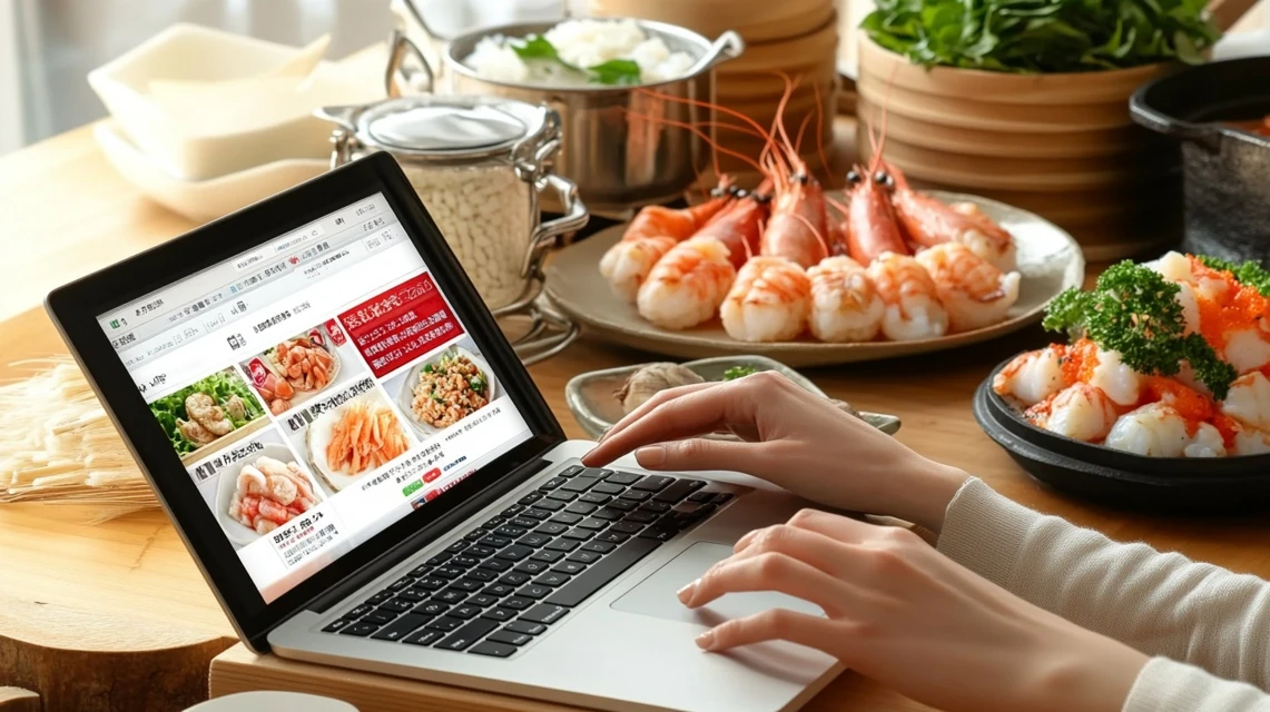 メヒコのクーポンコードが表示されたサイトをパソコンで見る日本人女性のイメージ