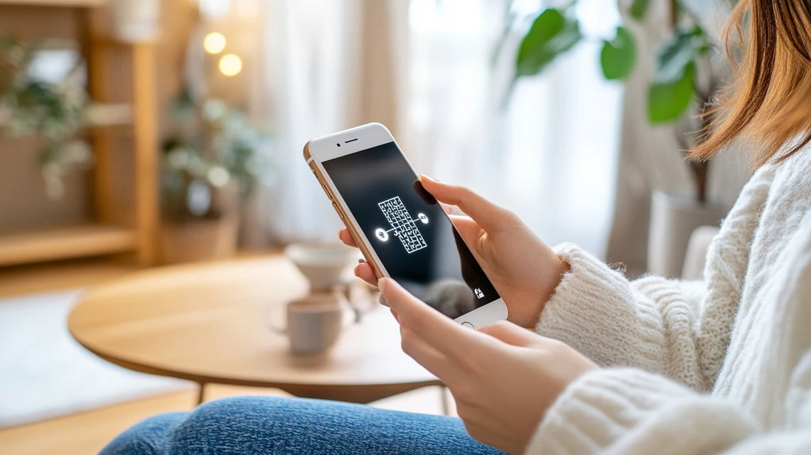 iPhoneでクーポンコードを入力している日本人女性