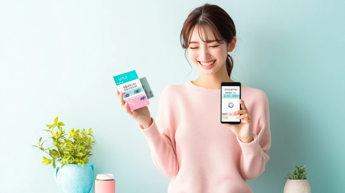 スマホで定期便を確認している女性の様子