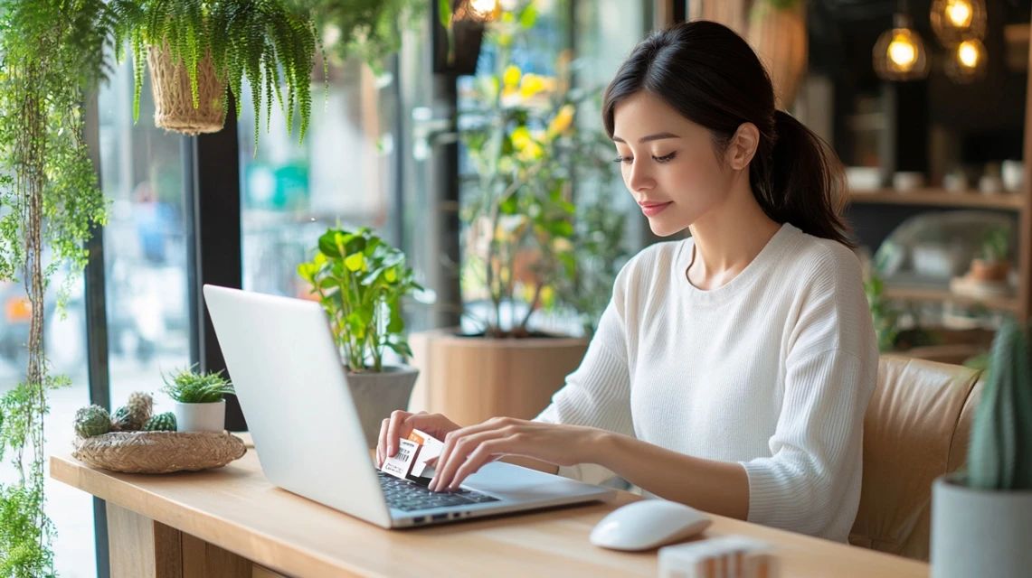ikeaの10%offクーポンをlineから利用する方法を確認している日本人女性