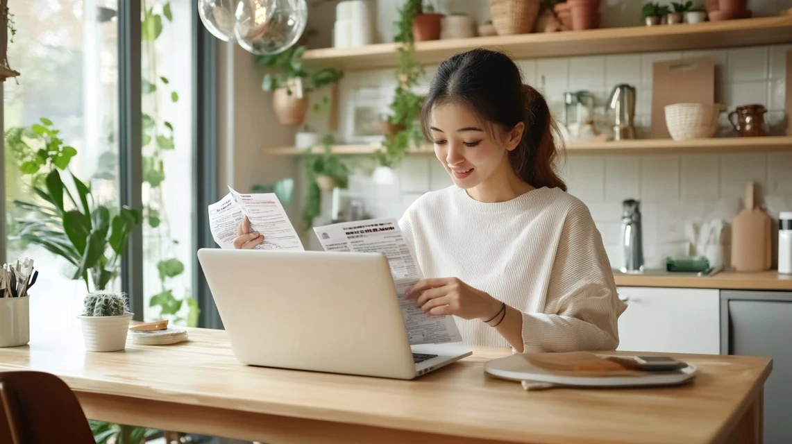 パソコンでネット掲示板を見ながらクーポン利用の悩みを調べている日本人
