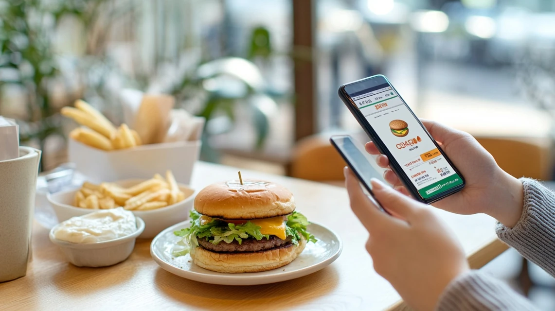 スマホのLINEアプリでモスバーガーのクーポンを確認するシーン