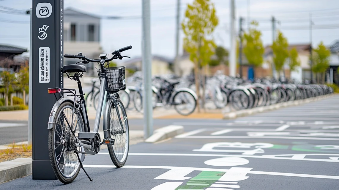 ららぽーと安城の駐輪場で自転車を停める場面をイメージした写真