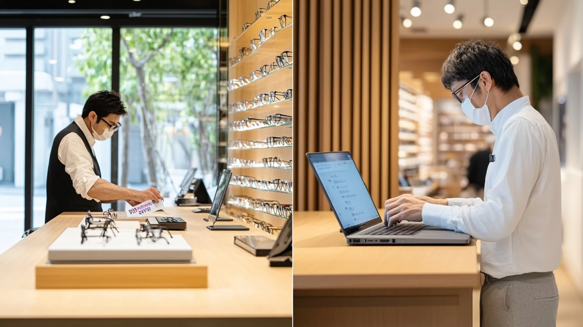 Zoffの誕生日クーポンを店舗とオンラインで使うイメージ