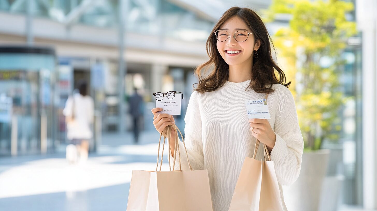 Zoffの誕生日クーポンを使って3000円お得に買い物した日本人女性のイメージ