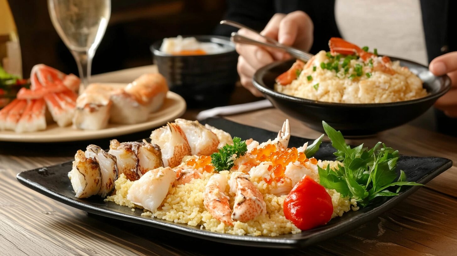 メヒコの1000円クーポンを使ってカニ料理やシーフードを楽しむ日本人のイメージ