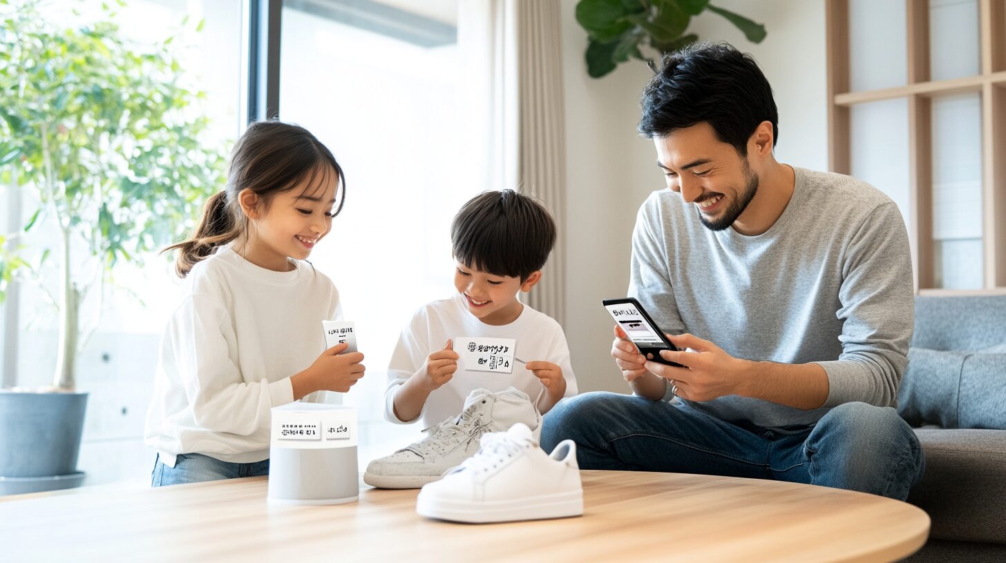 abcマートの誕生日クーポン1000円を利用して靴をお得に購入する日本人家族のイメージ