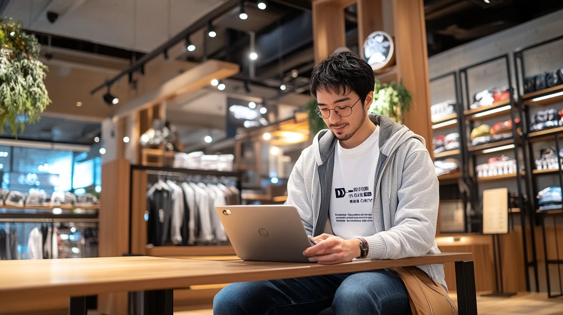 複数のクーポンを活用して満足そうに買い物を終えた日本人の笑顔のシーン
