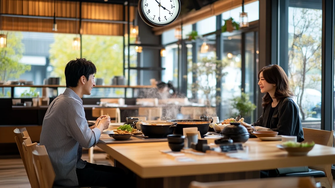しゃぶ葉の食べ放題の時間を確認しているイメージ