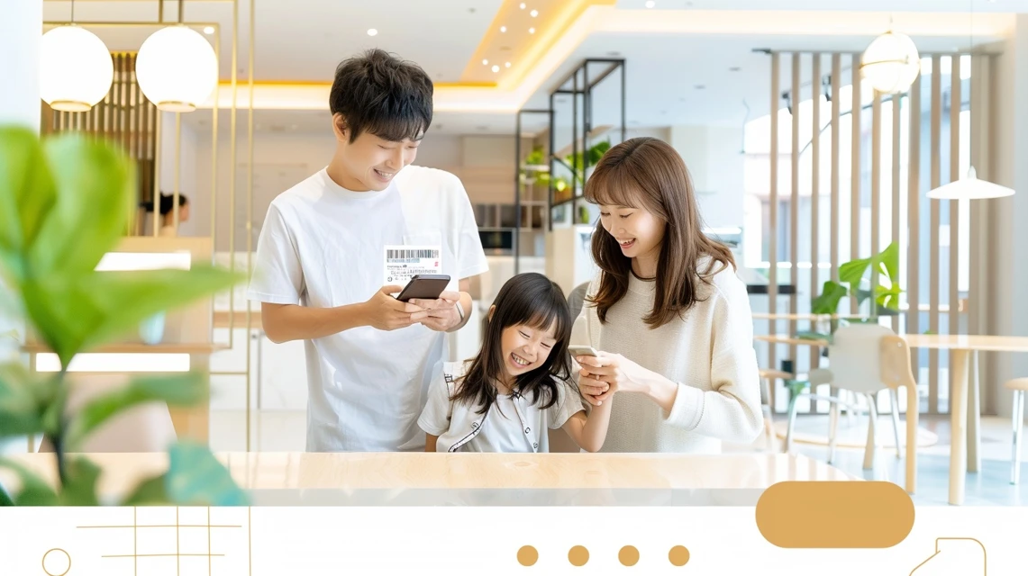 スマートフォンに無事アイイオンのクーポンを表示でき、家族と安心して利用する日本人