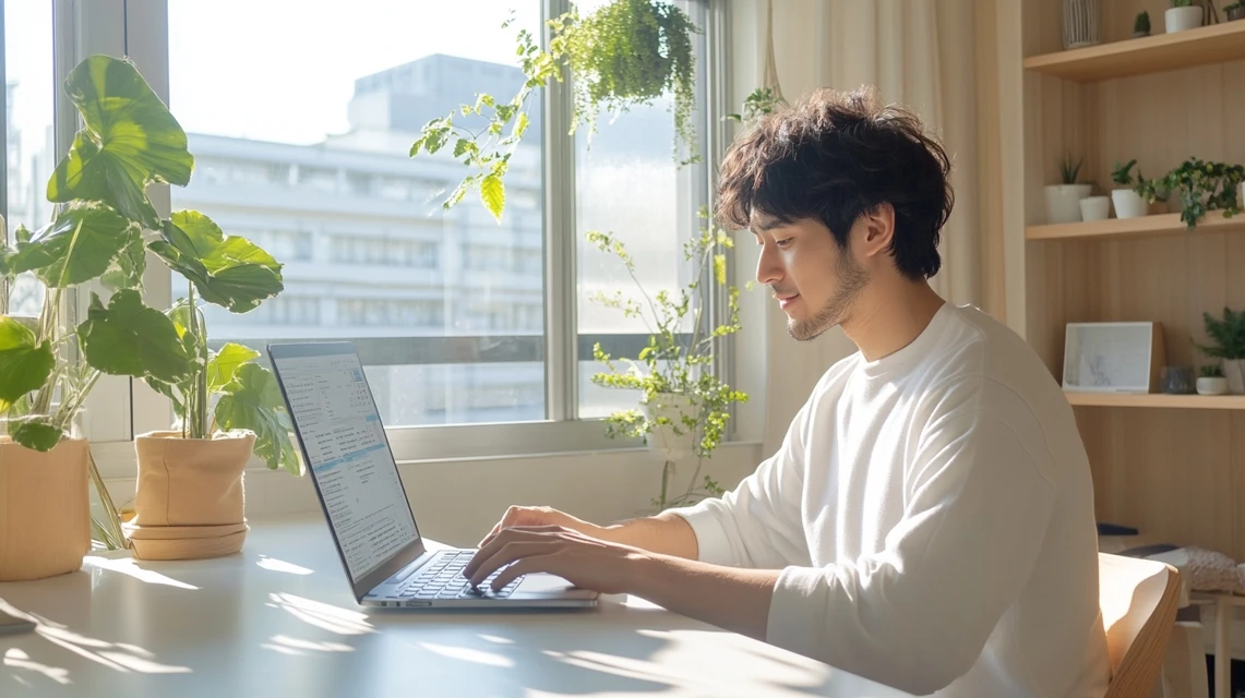 ヤマダ電機の安心会員クーポンが届かない状況を解決するために、スマホとパソコンを使って調べる日本人男性